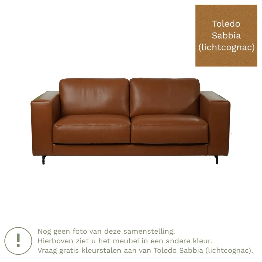 afbeelding van Leren bank Clear - 2,5 zits - Toledo Sabbia (lichtcognac) - Poten hout zwart