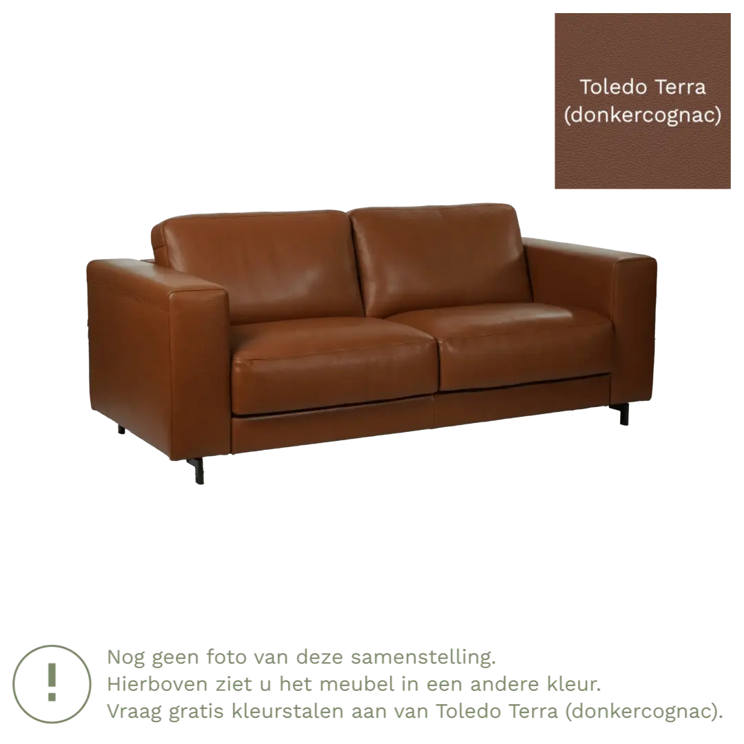 afbeelding van Leren bank Clear - 2,5 zits - Toledo Terra (donkercognac) - Poten hout bruin