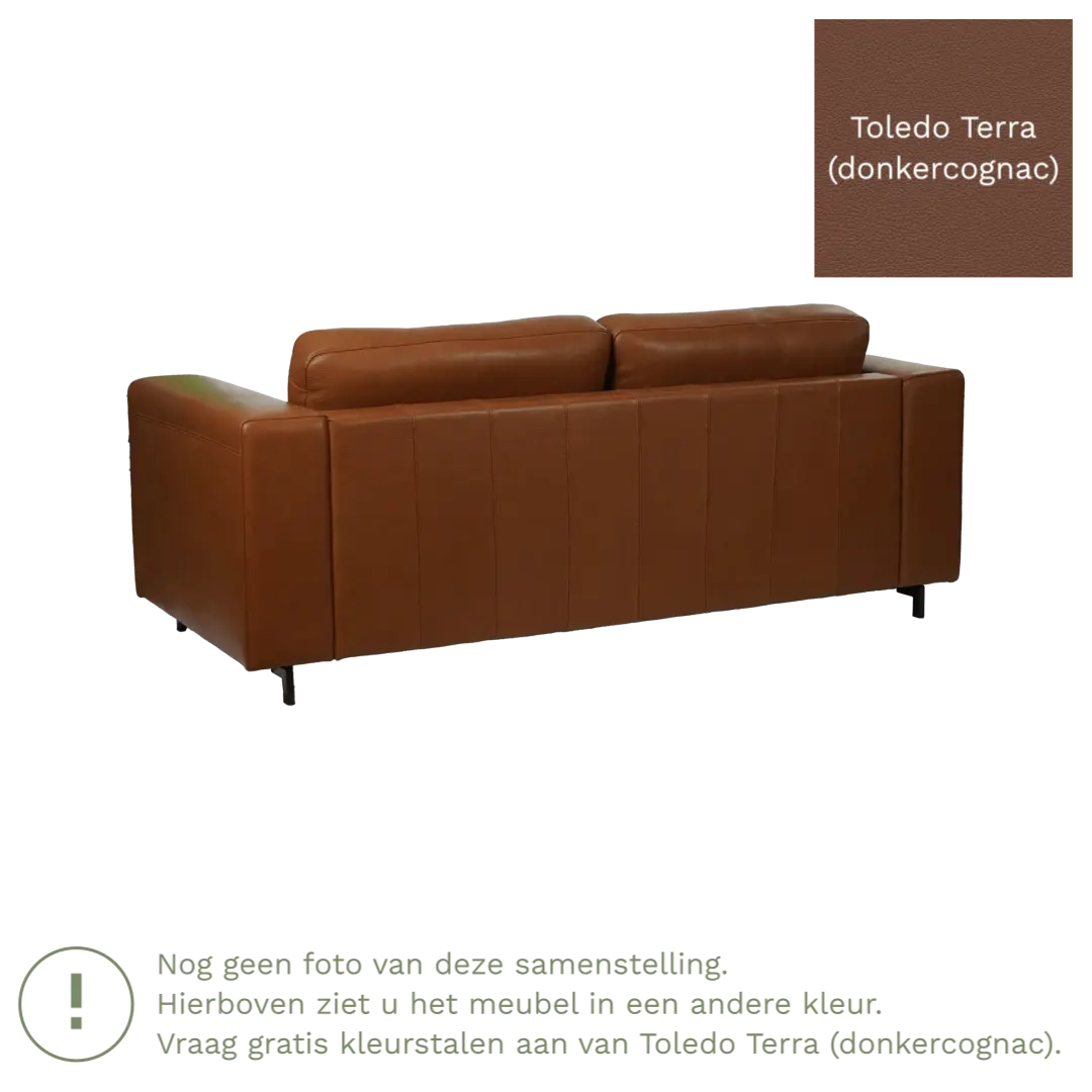 afbeelding van Leren bank Clear - 2,5 zits - Toledo Terra (donkercognac) - Poten hout zwart