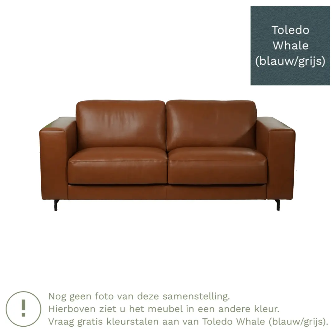 afbeelding van Leren bank Clear - 2,5 zits - Toledo Whale (blauw/grijs) - Poten hout zwart