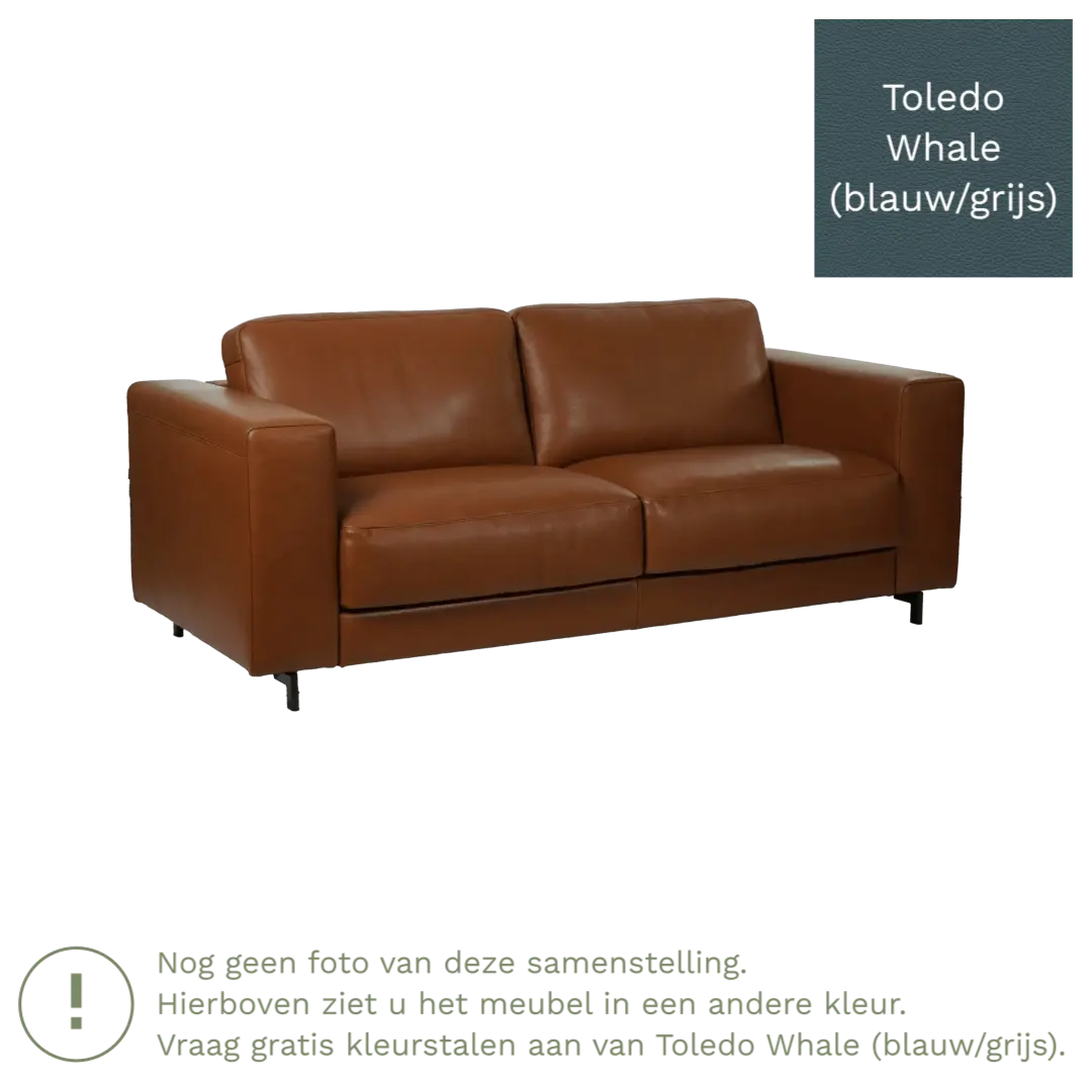 afbeelding van Leren bank Clear - 2,5 zits - Toledo Whale (blauw/grijs) - Poten staal zwart