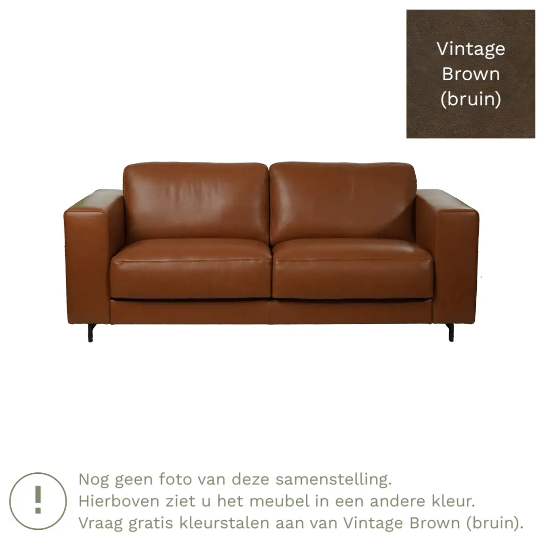 afbeelding van Leren bank Clear - 2,5 zits - Vintage Brown (bruin) - Poten hout zwart