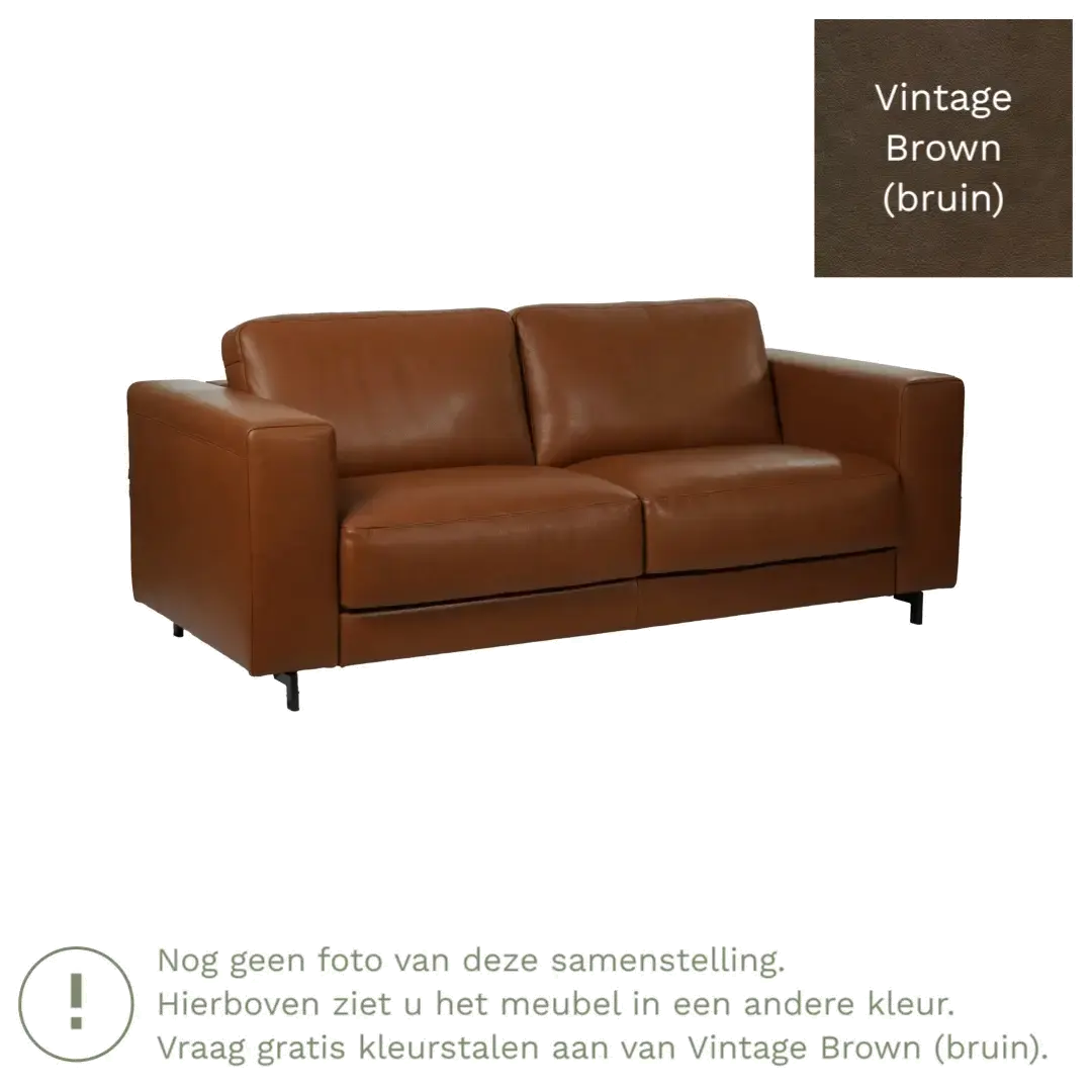 afbeelding van Leren bank Clear - 2,5 zits - Vintage Brown (bruin) - Poten hout zwart