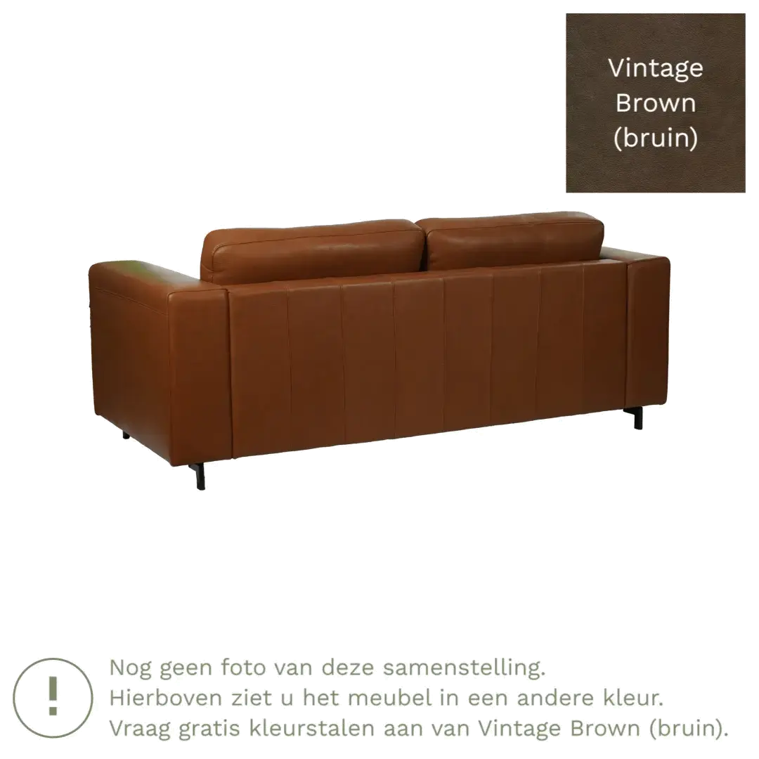 afbeelding van Leren bank Clear - 2,5 zits - Vintage Brown (bruin) - Poten hout zwart