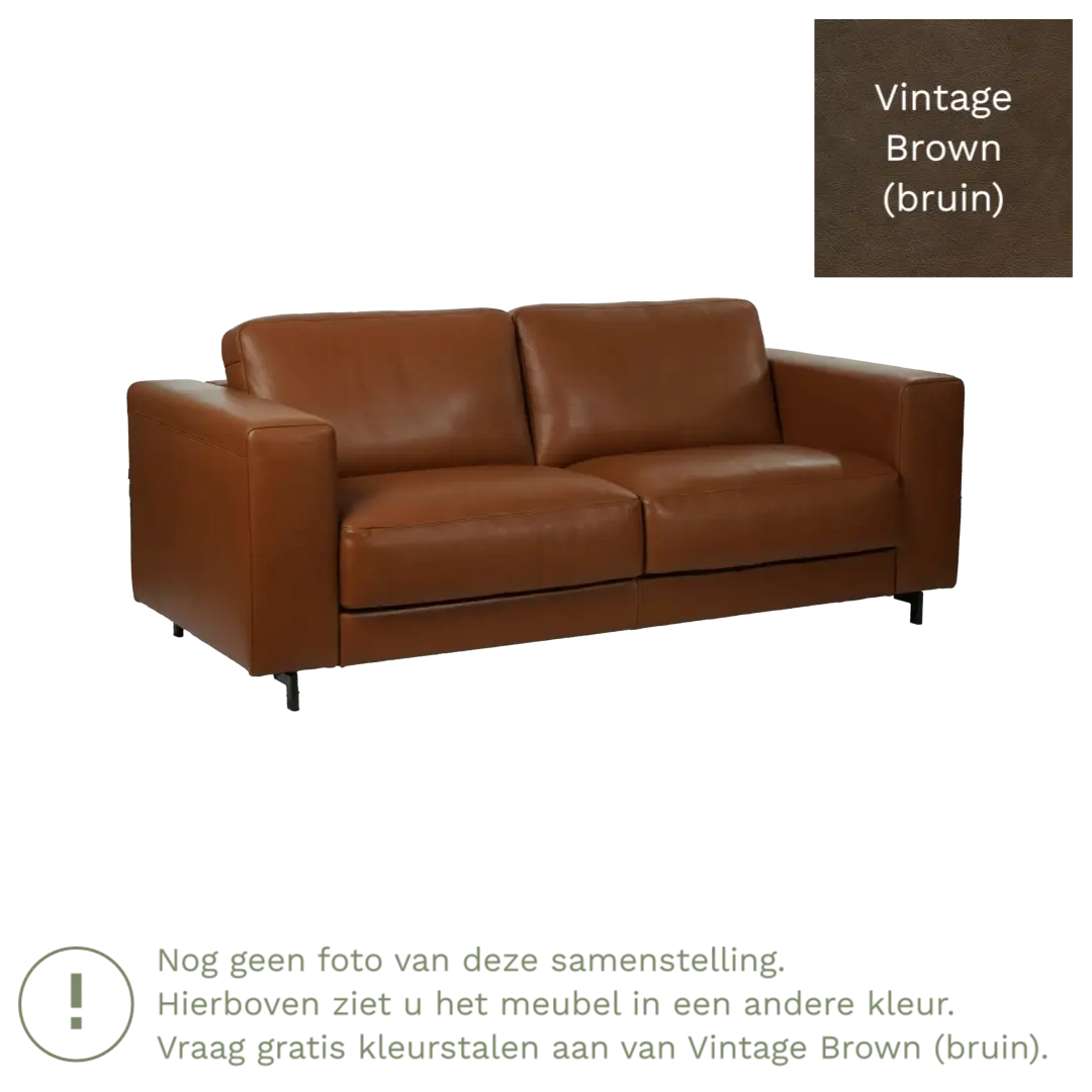 afbeelding van Leren bank Clear - 2,5 zits - Vintage Brown (bruin) - Poten staal zwart