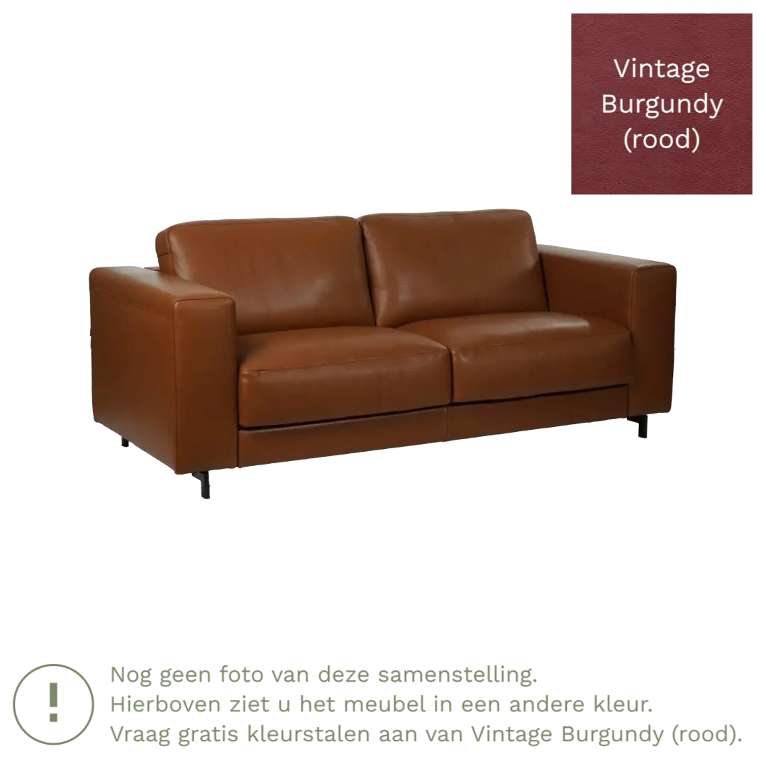 afbeelding van Leren bank Clear - 2,5 zits - Vintage Burgundy (rood) - Poten staal zwart