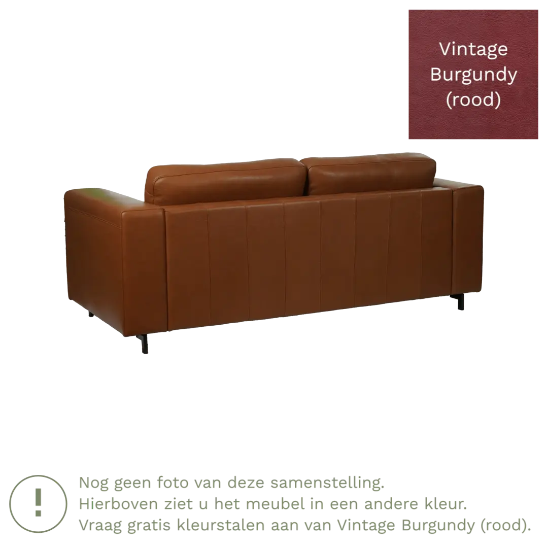 afbeelding van Leren bank Clear - 2,5 zits - Vintage Burgundy (rood) - Poten staal zwart