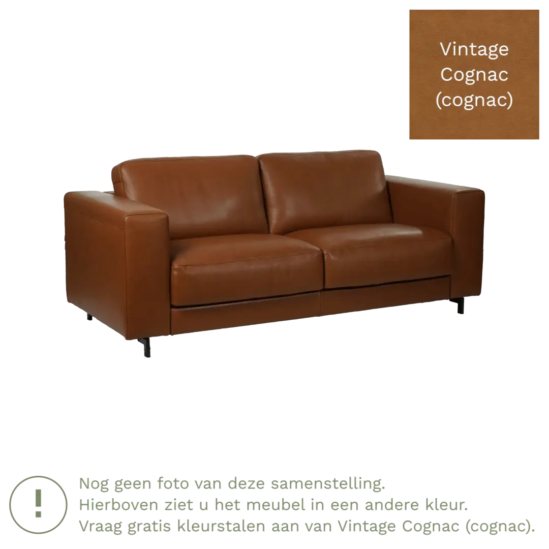 afbeelding van Leren bank Clear - 2,5 zits - Vintage Cognac (cognac) - Poten hout zwart
