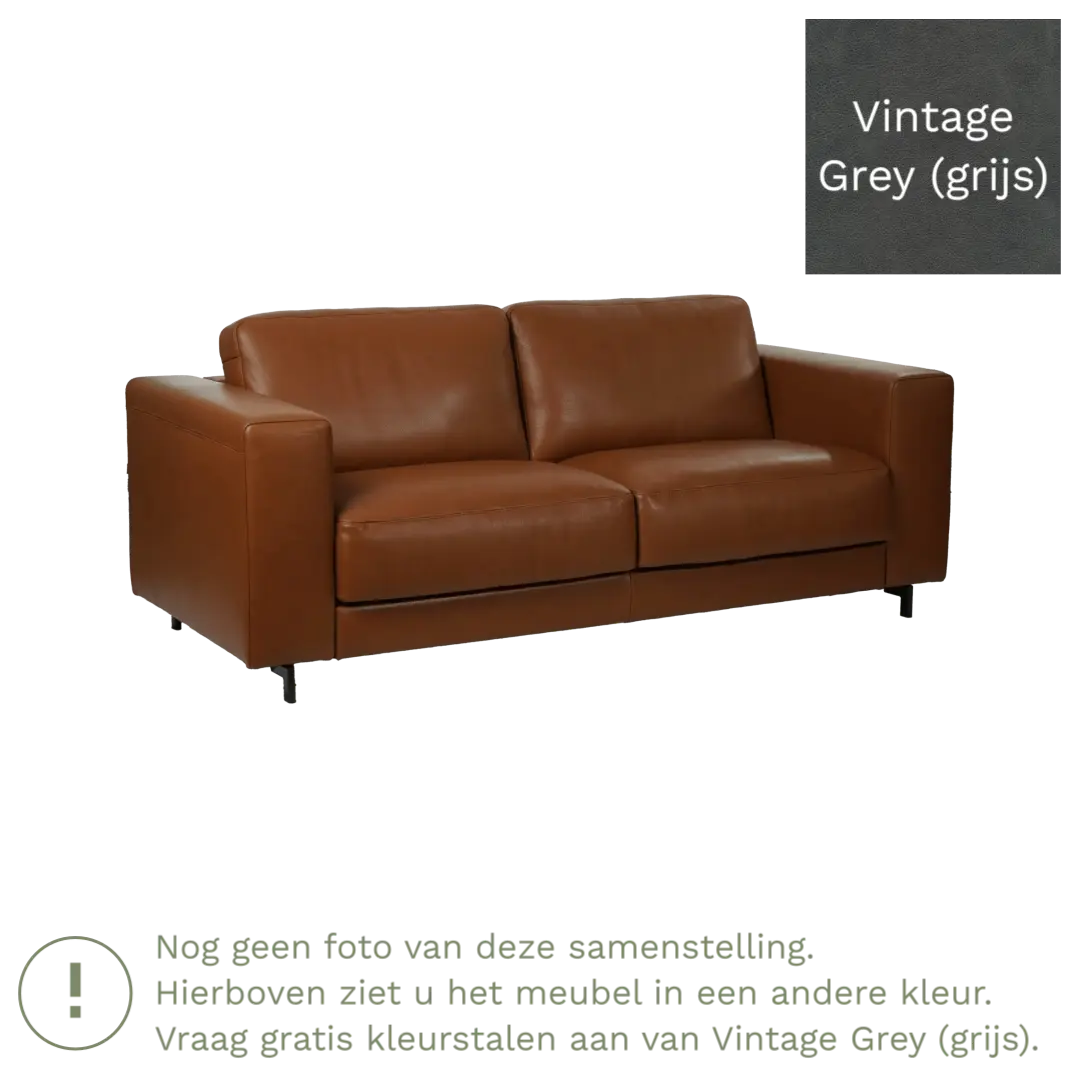 afbeelding van Leren bank Clear - 2,5 zits - Vintage Grey (grijs) - Poten hout bruin