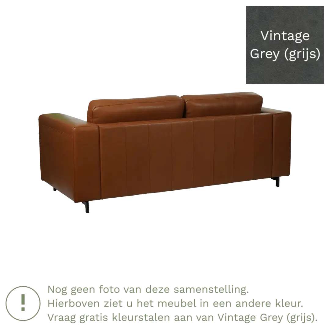 afbeelding van Leren bank Clear - 2,5 zits - Vintage Grey (grijs) - Poten hout bruin