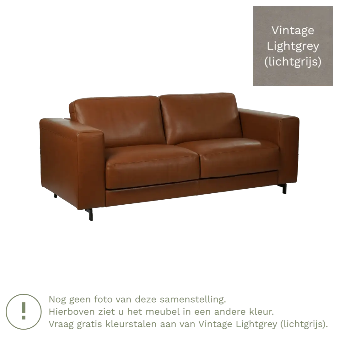 afbeelding van Leren bank Clear - 2,5 zits - Vintage Lightgrey (lichtgrijs) - Poten hout zwart