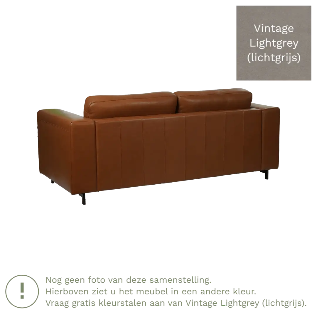 afbeelding van Leren bank Clear - 2,5 zits - Vintage Lightgrey (lichtgrijs) - Poten hout zwart