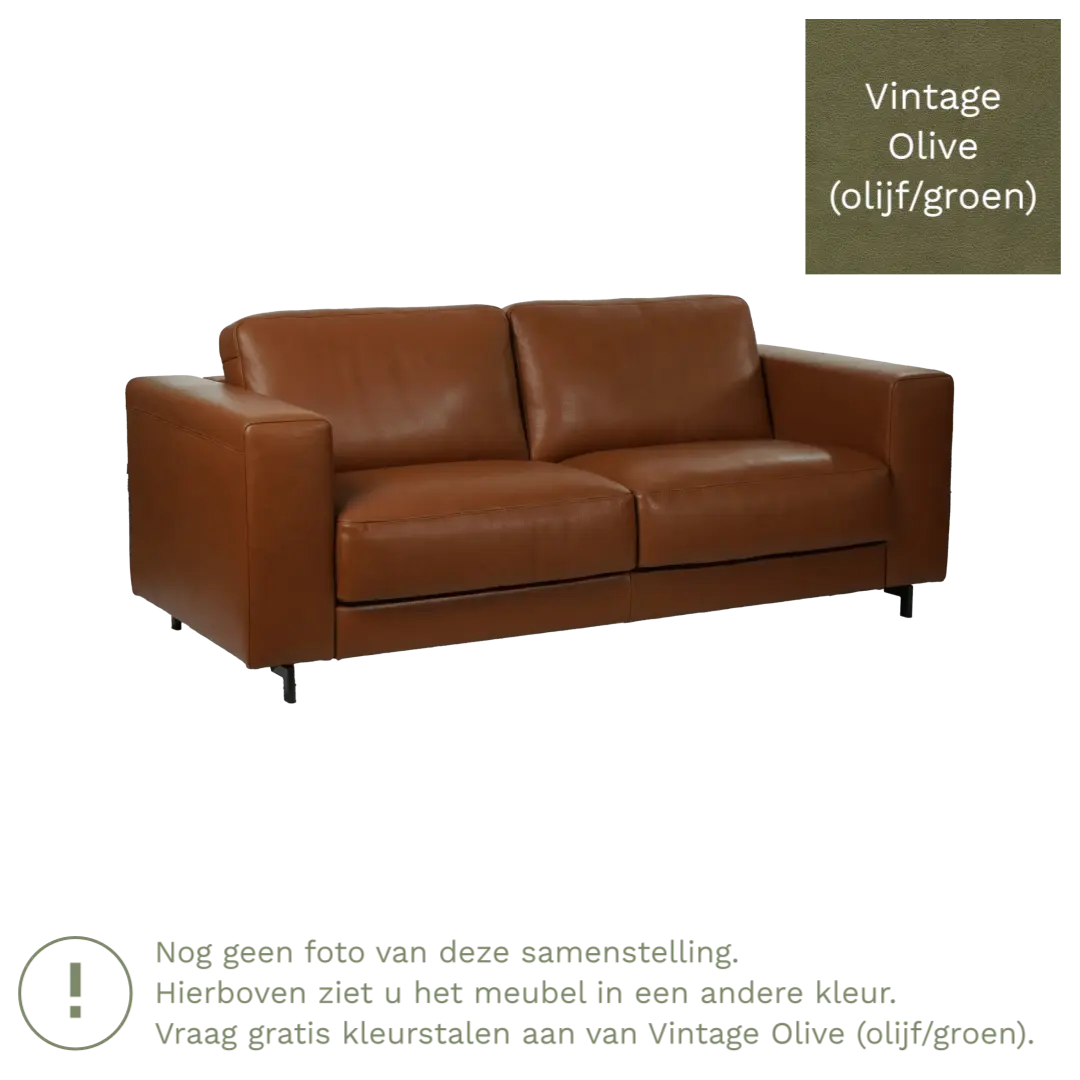 afbeelding van Leren bank Clear - 2,5 zits - Vintage Olive (olijf/groen) - Poten hout bruin