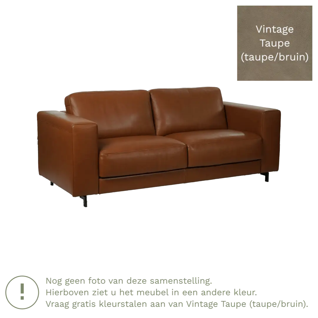 afbeelding van Leren bank Clear - 2,5 zits - Vintage Taupe (taupe/bruin) - Poten hout zwart
