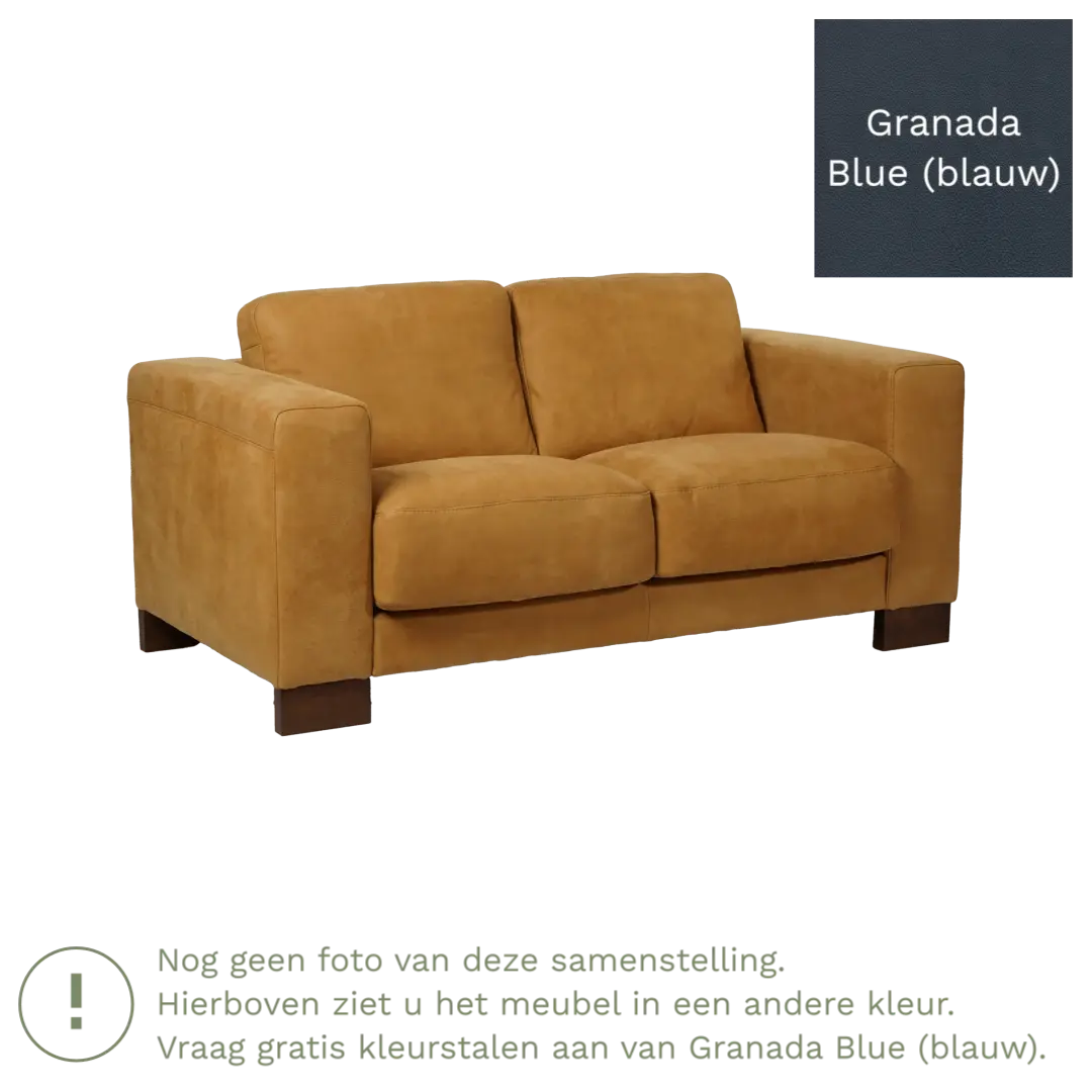 afbeelding van Leren bank Clear - 2 zits - Granada Blue (blauw) - Poten hout bruin