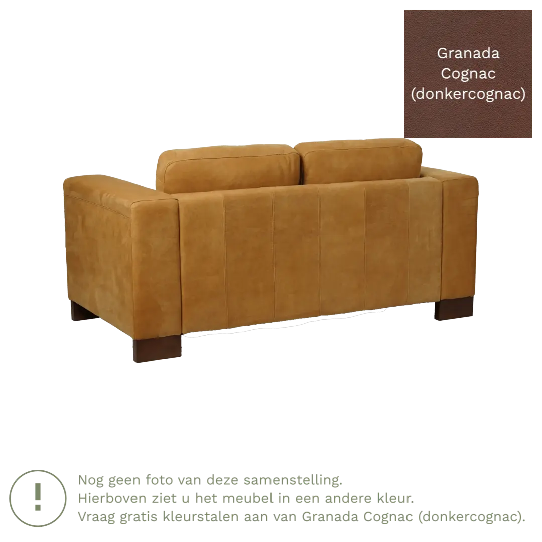 afbeelding van Leren bank Clear - 2 zits - Granada Cognac (donkercognac) - Poten hout zwart