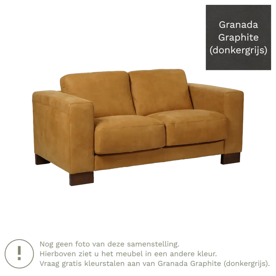 afbeelding van Leren bank Clear - 2 zits - Granada Graphite (donkergrijs) - Poten hout zwart