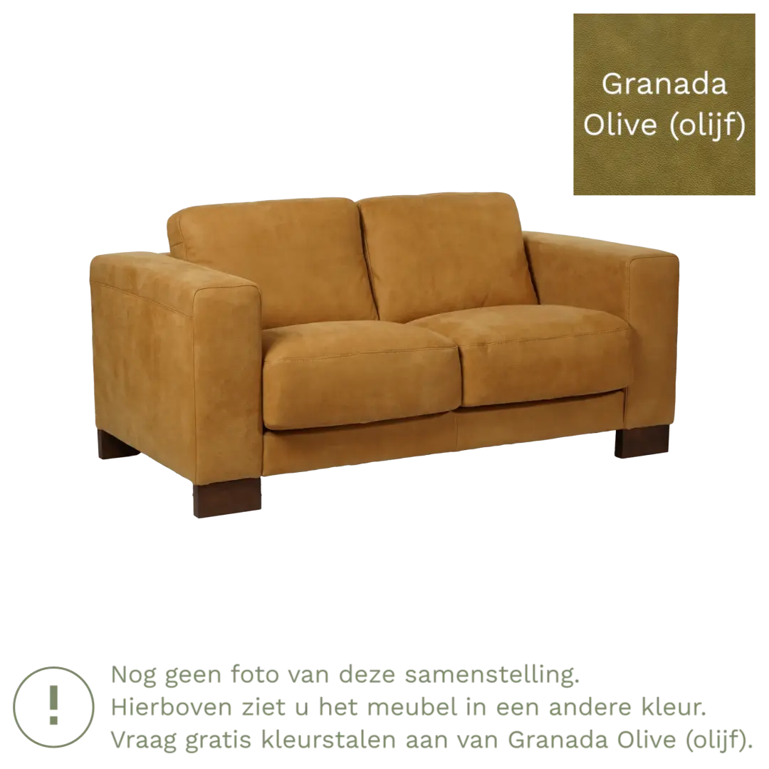 afbeelding van Leren bank Clear - 2 zits - Granada Olive (olijf) - Poten hout zwart