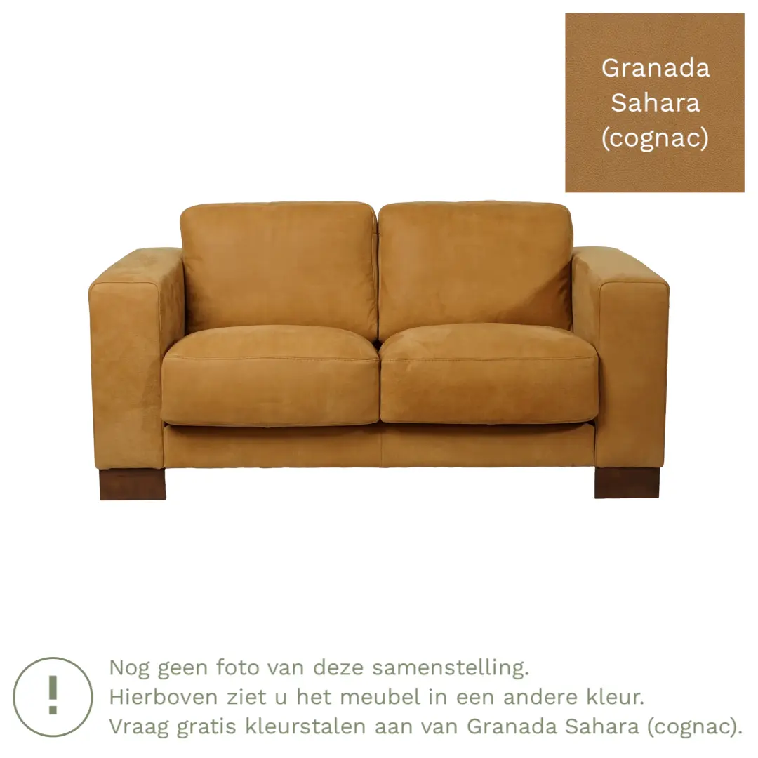 afbeelding van Leren bank Clear - 2 zits - Granada Sahara (cognac) - Poten hout bruin