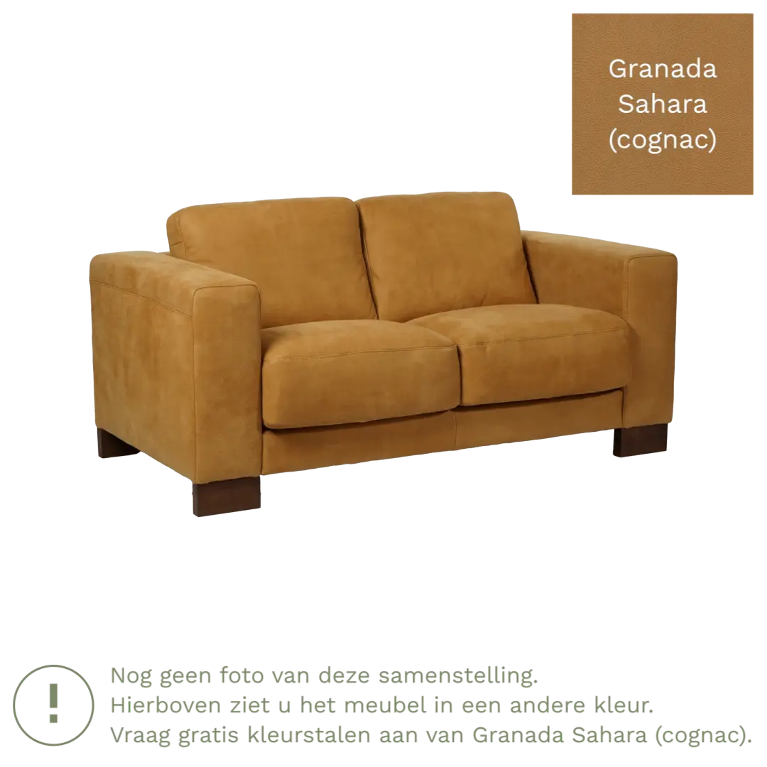 afbeelding van Leren bank Clear - 2 zits - Granada Sahara (cognac) - Poten hout zwart
