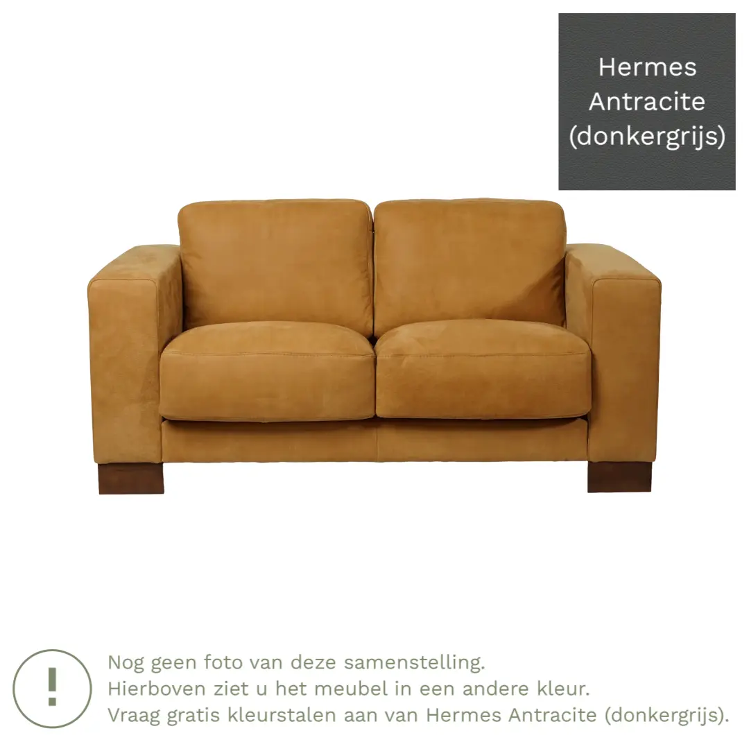 afbeelding van Leren bank Clear - 2 zits - Hermes Antracite (donkergrijs) - Poten hout bruin