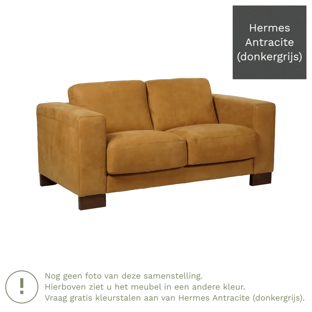 afbeelding van Leren bank Clear - 2 zits - Hermes Antracite (donkergrijs) - Poten hout bruin
