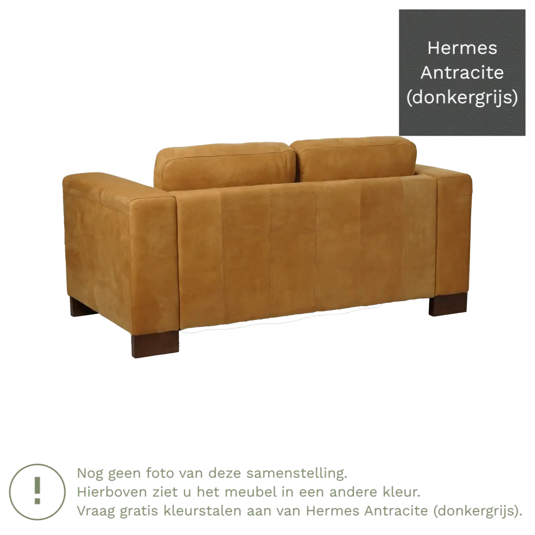 afbeelding van Leren bank Clear - 2 zits - Hermes Antracite (donkergrijs) - Poten hout bruin