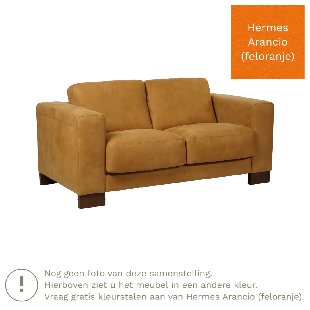 afbeelding van Leren bank Clear - 2 zits - Hermes Arancio (feloranje) - Poten hout zwart