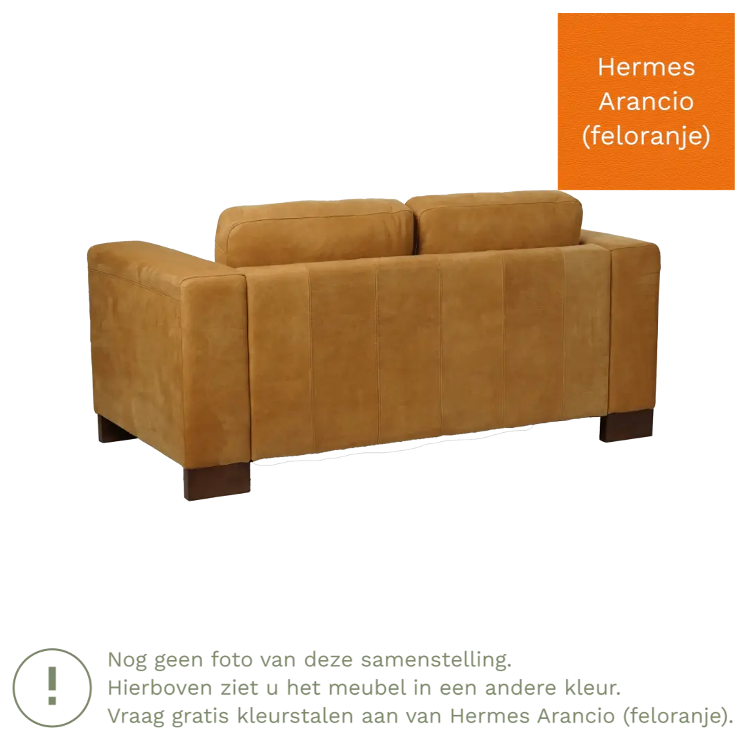 afbeelding van Leren bank Clear - 2 zits - Hermes Arancio (feloranje) - Poten hout zwart