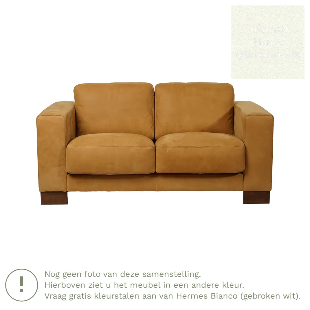 afbeelding van Leren bank Clear - 2 zits - Hermes Bianco (gebroken wit) - Poten hout zwart