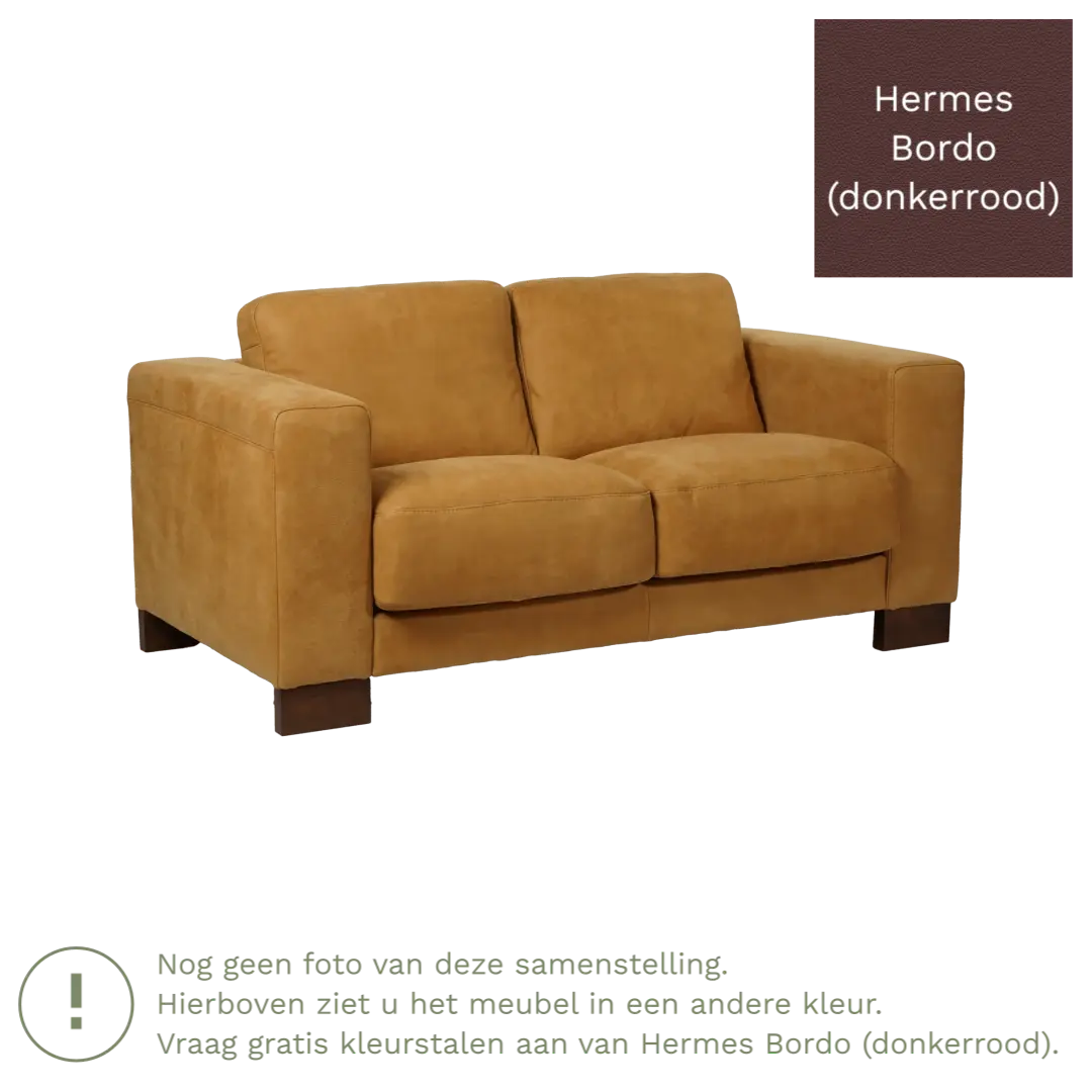 afbeelding van Leren bank Clear - 2 zits - Hermes Bordo (donkerrood) - Poten hout zwart