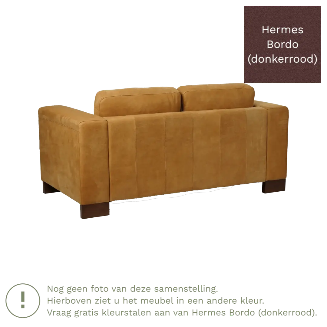 afbeelding van Leren bank Clear - 2 zits - Hermes Bordo (donkerrood) - Poten hout zwart