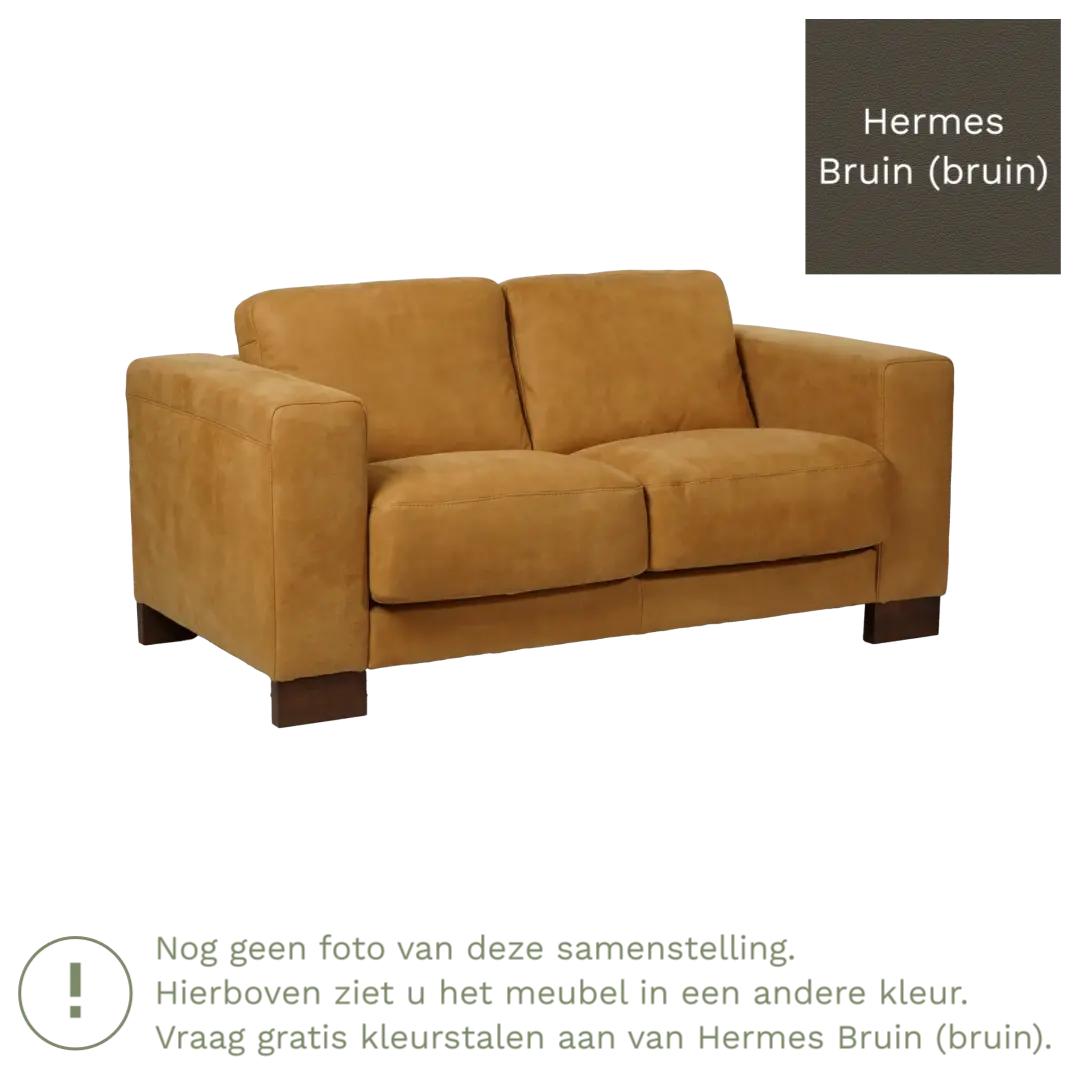 afbeelding van Leren bank Clear - 2 zits - Hermes Bruin (bruin) - Poten hout zwart