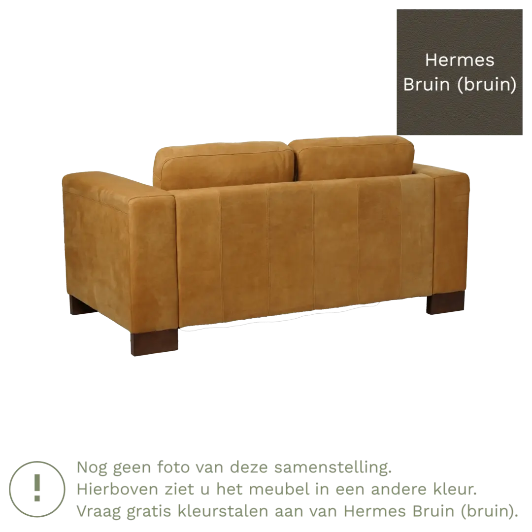 afbeelding van Leren bank Clear - 2 zits - Hermes Bruin (bruin) - Poten hout zwart