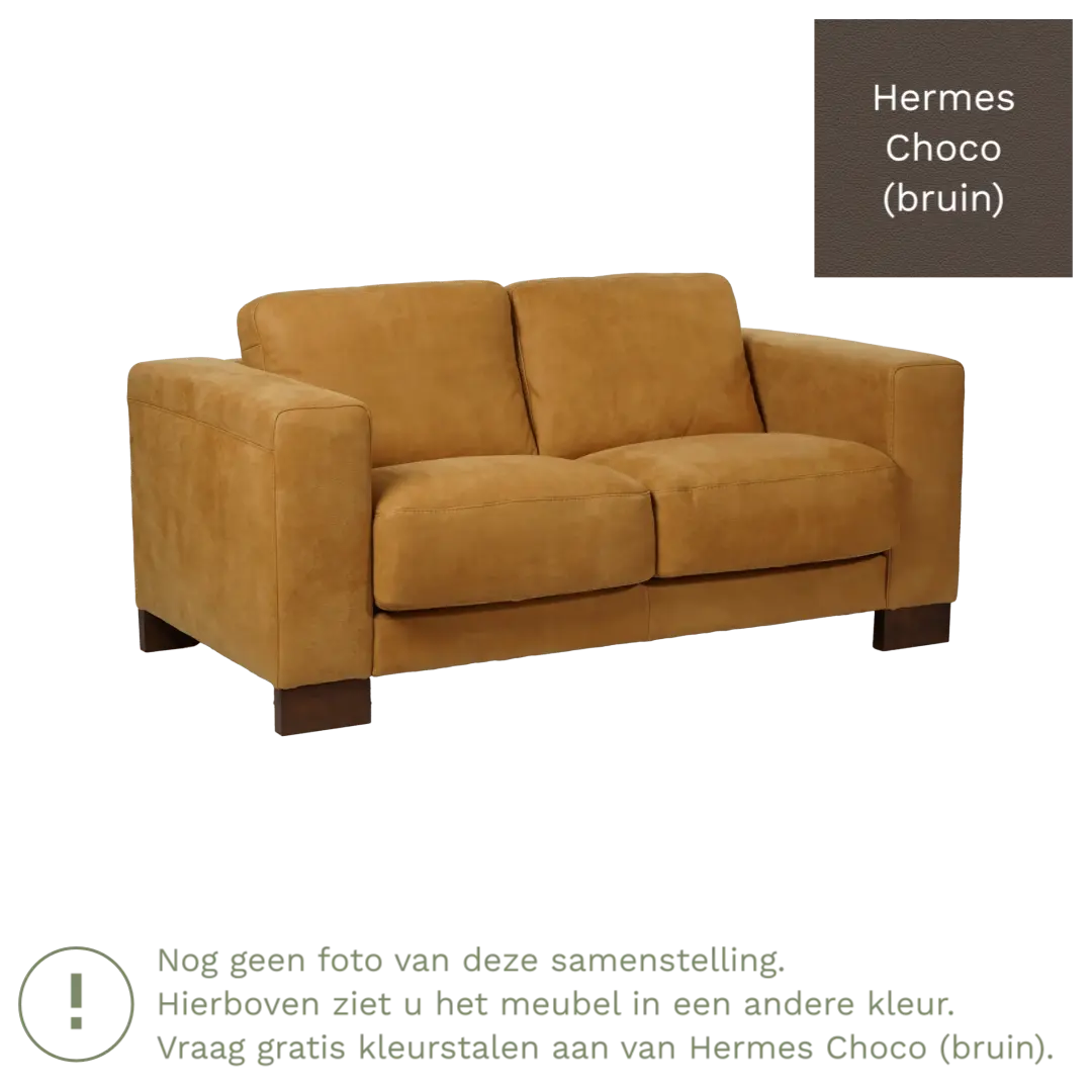 afbeelding van Leren bank Clear - 2 zits - Hermes Choco (bruin) - Poten hout bruin