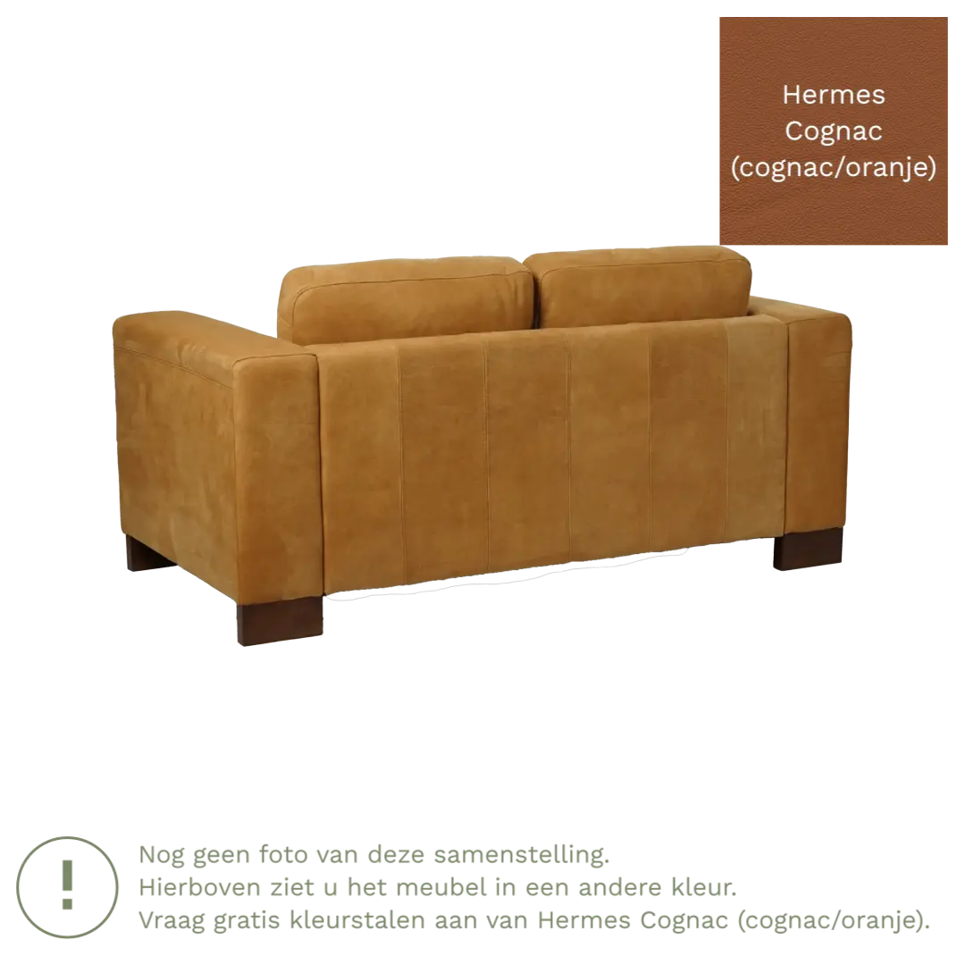 afbeelding van Leren bank Clear - 2 zits - Hermes Cognac (cognac/oranje) - Poten hout zwart
