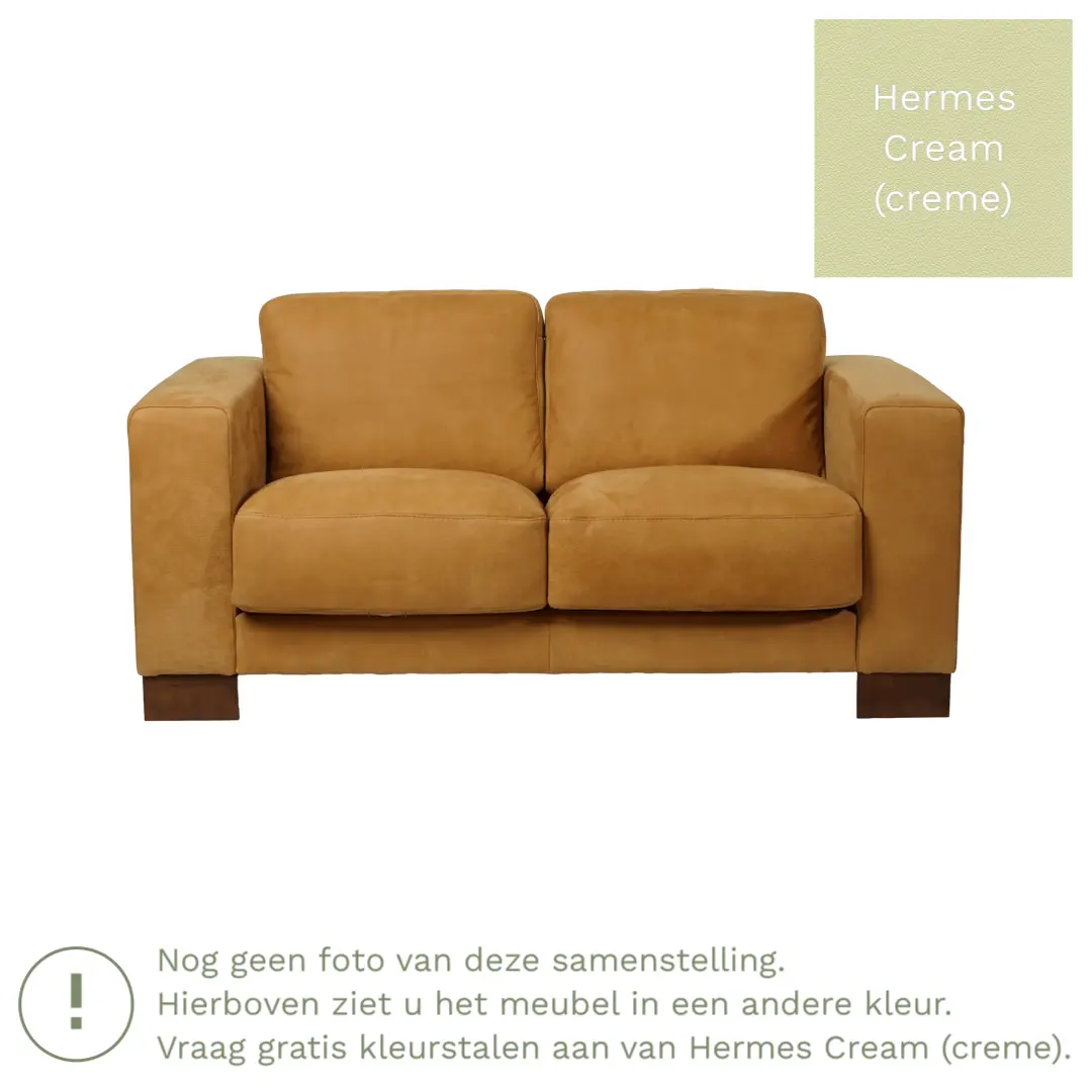 afbeelding van Leren bank Clear - 2 zits - Hermes Cream (crème) - Poten hout bruin