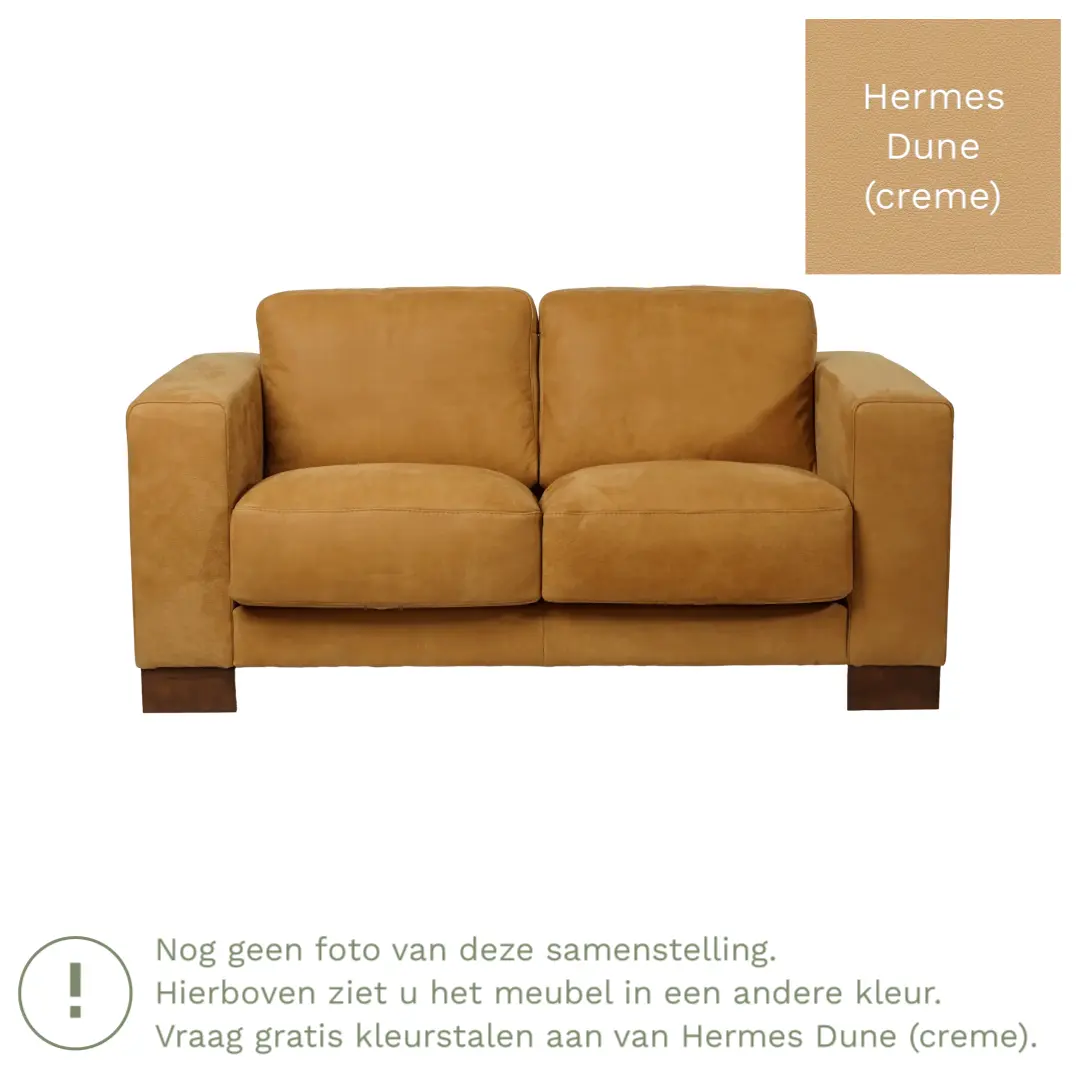 afbeelding van Leren bank Clear - 2 zits - Hermes Dune (crème) - Poten hout bruin