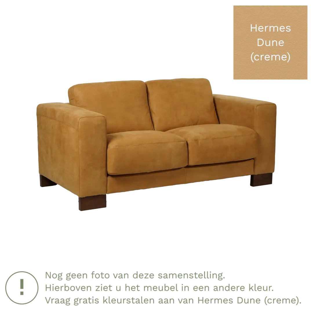 afbeelding van Leren bank Clear - 2 zits - Hermes Dune (crème) - Poten hout bruin