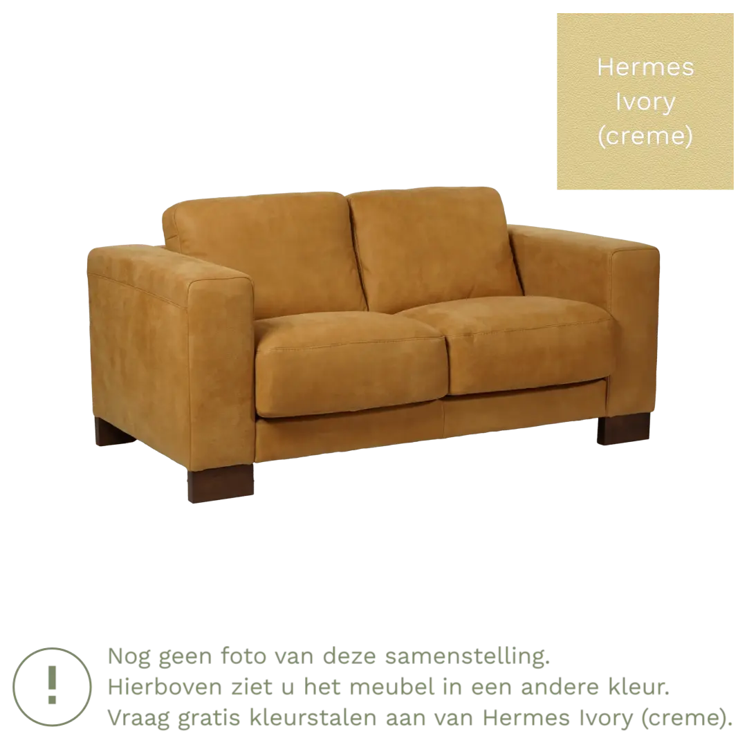 afbeelding van Leren bank Clear - 2 zits - Hermes Ivory (crème) - Poten hout bruin