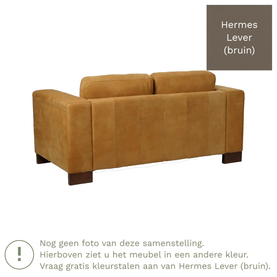 afbeelding van Leren bank Clear - 2 zits - Hermes Lever (bruin) - Poten hout bruin
