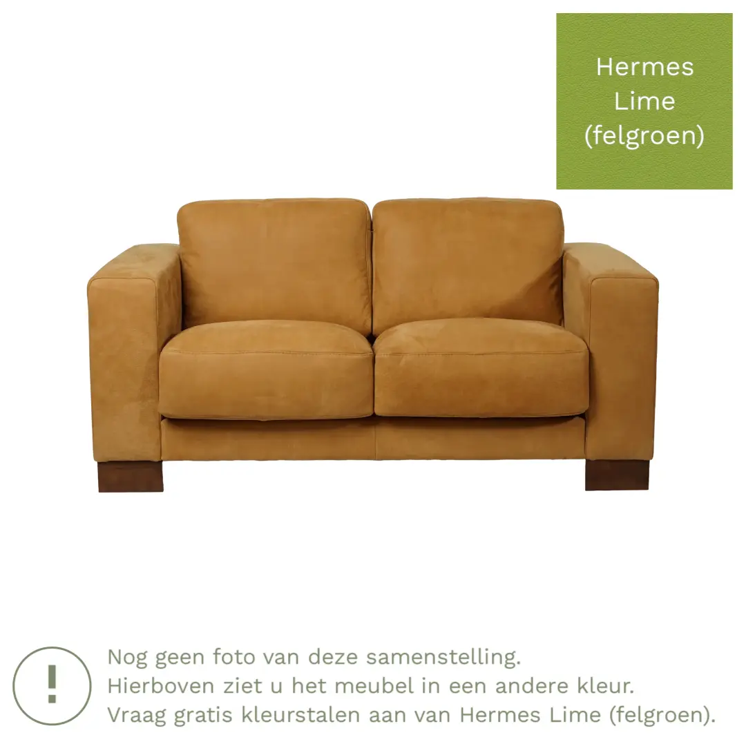 afbeelding van Leren bank Clear - 2 zits - Hermes Lime (felgroen) - Poten hout zwart