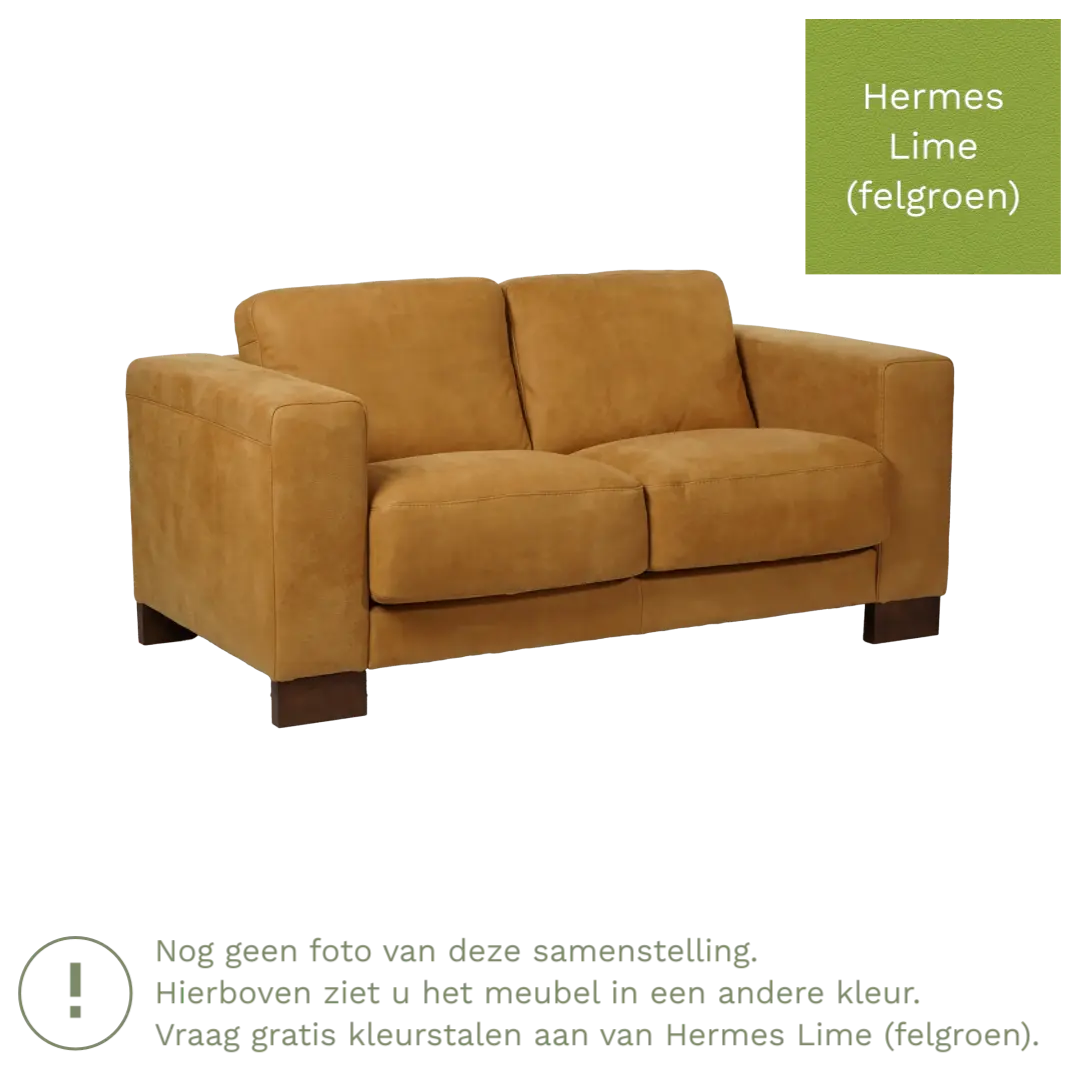 afbeelding van Leren bank Clear - 2 zits - Hermes Lime (felgroen) - Poten staal zwart