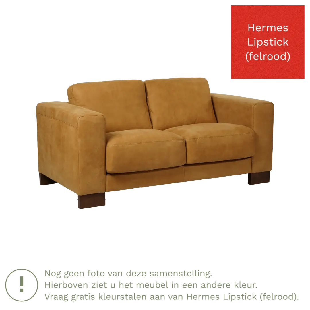 afbeelding van Leren bank Clear - 2 zits - Hermes Lipstick (felrood) - Poten hout zwart