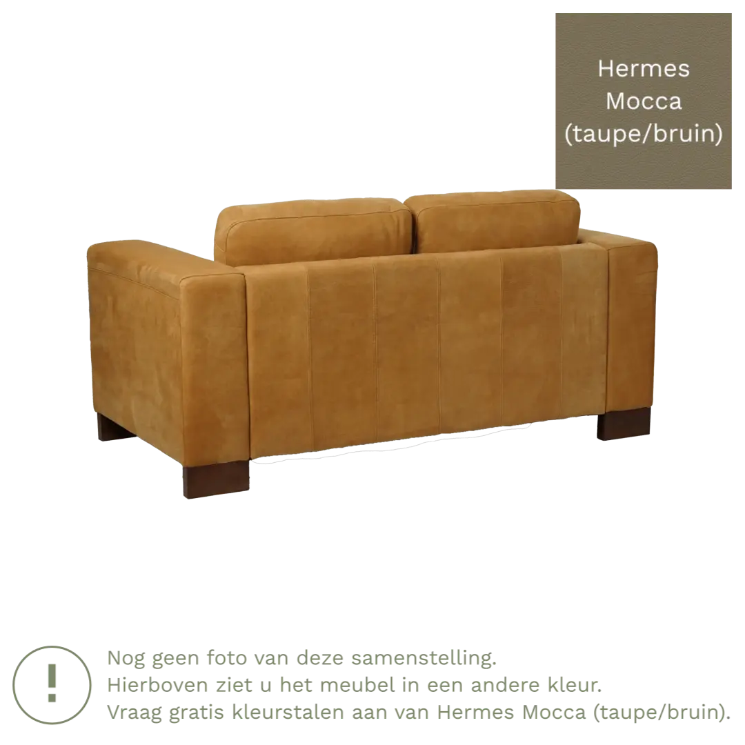 afbeelding van Leren bank Clear - 2 zits - Hermes Mocca (taupe/bruin) - Poten hout zwart