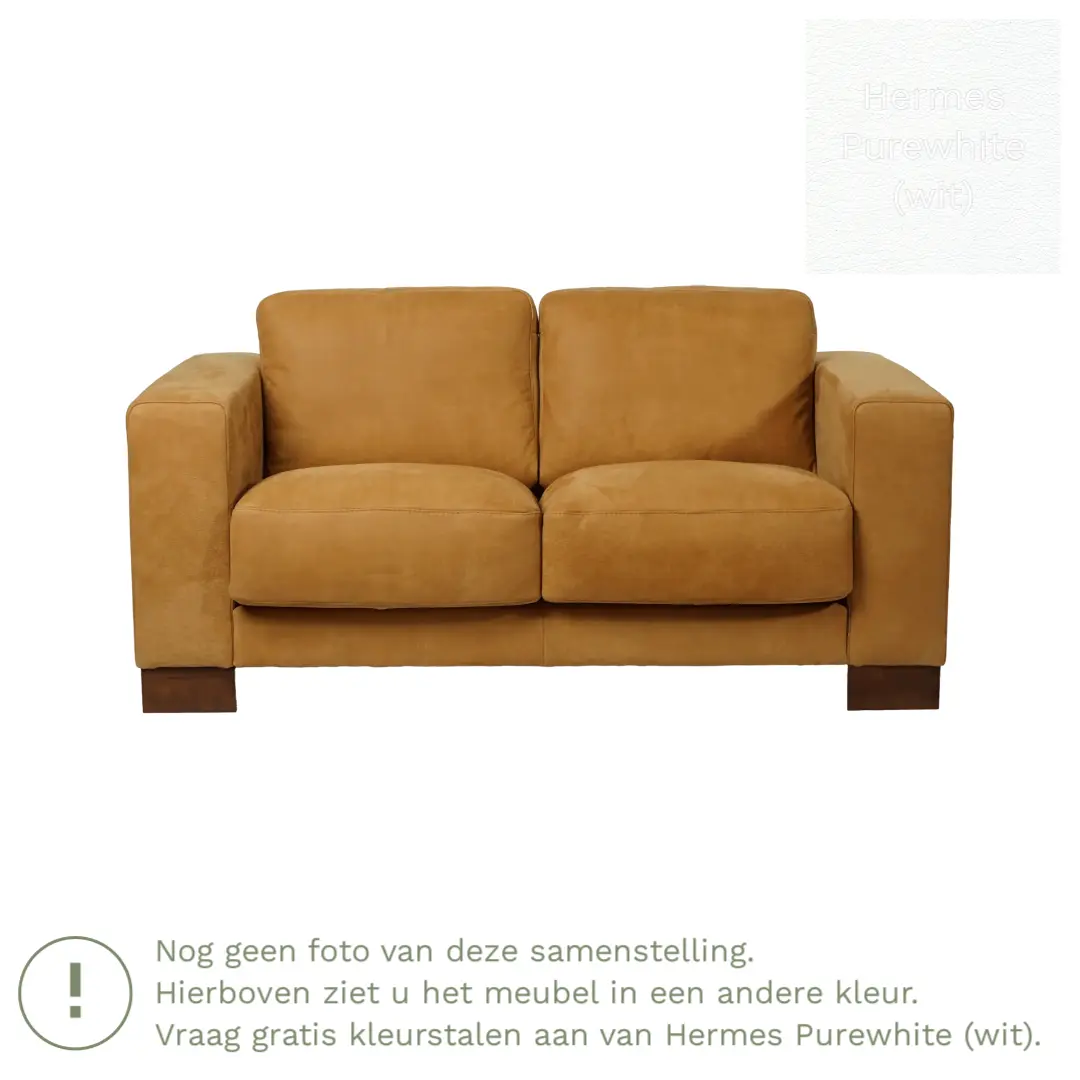 afbeelding van Leren bank Clear - 2 zits - Hermes Purewhite (wit) - Poten staal zwart