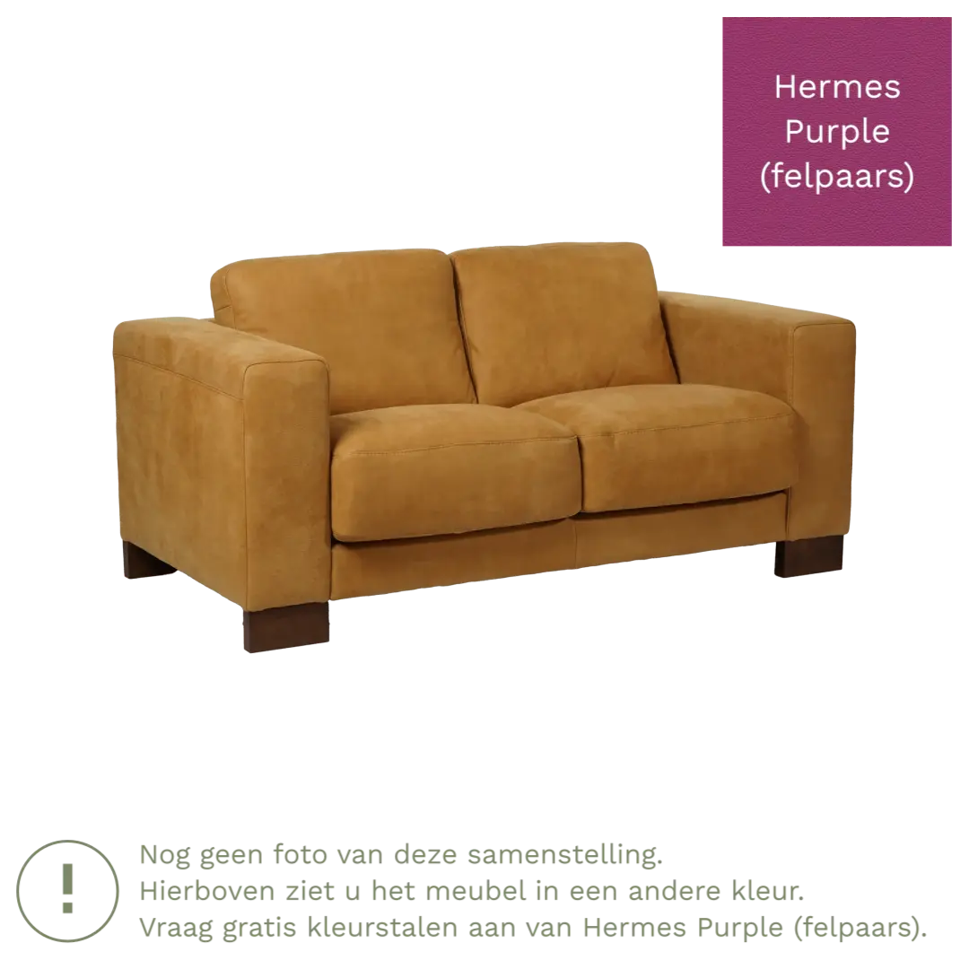afbeelding van Leren bank Clear - 2 zits - Hermes Purple (felpaars) - Poten hout bruin