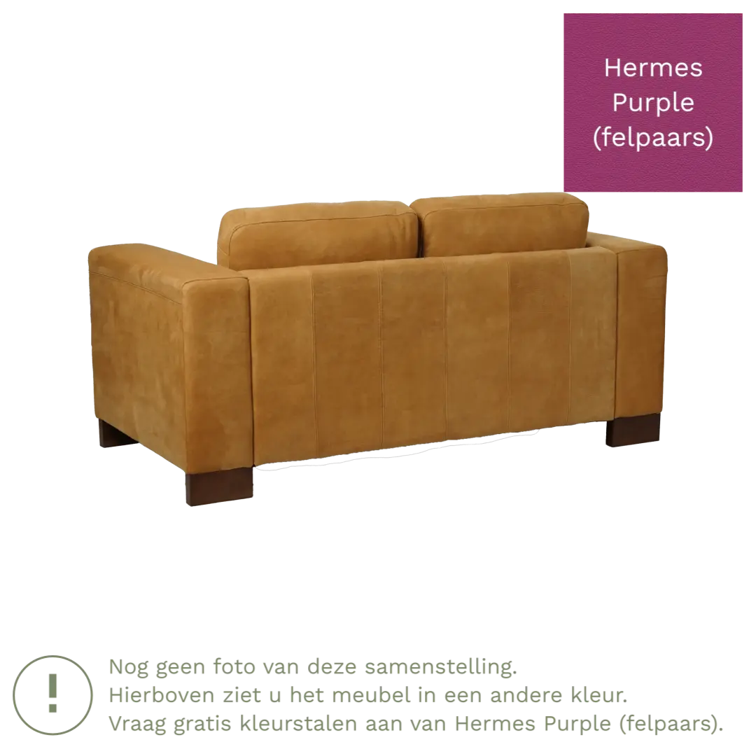 afbeelding van Leren bank Clear - 2 zits - Hermes Purple (felpaars) - Poten hout bruin