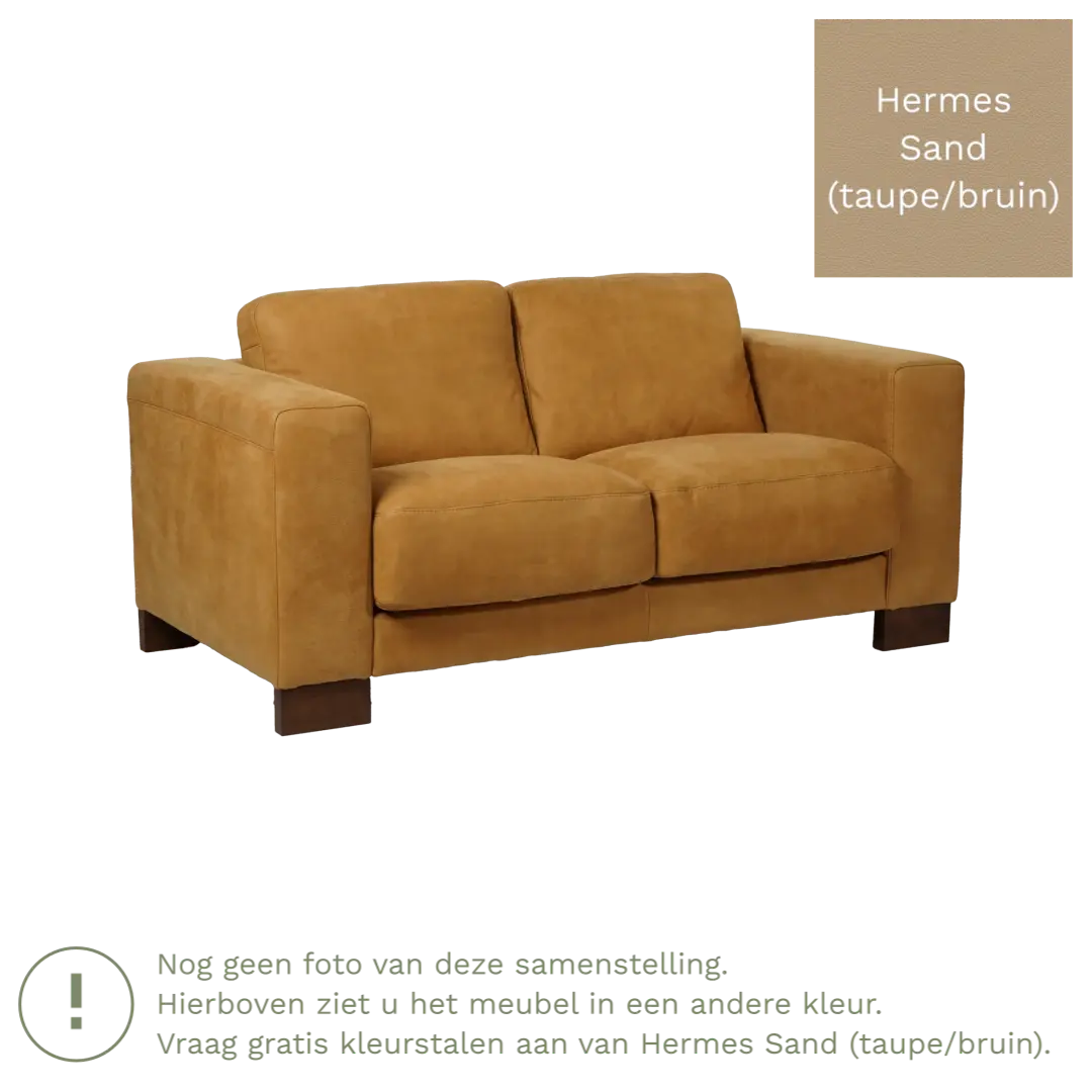 afbeelding van Leren bank Clear - 2 zits - Hermes Sand (taupe/bruin) - Poten hout zwart