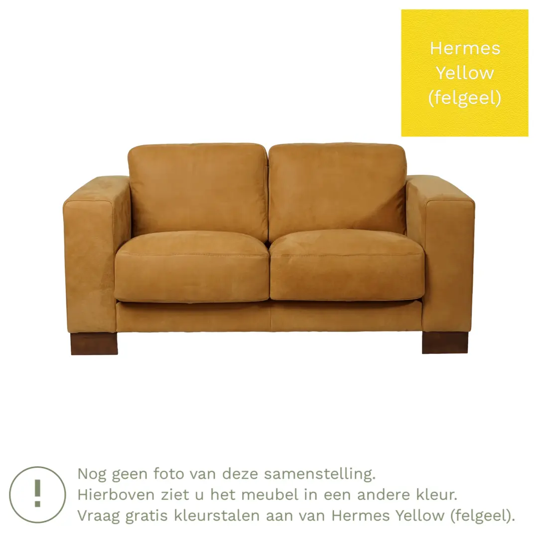 afbeelding van Leren bank Clear - 2 zits - Hermes Yellow (felgeel) - Poten hout bruin